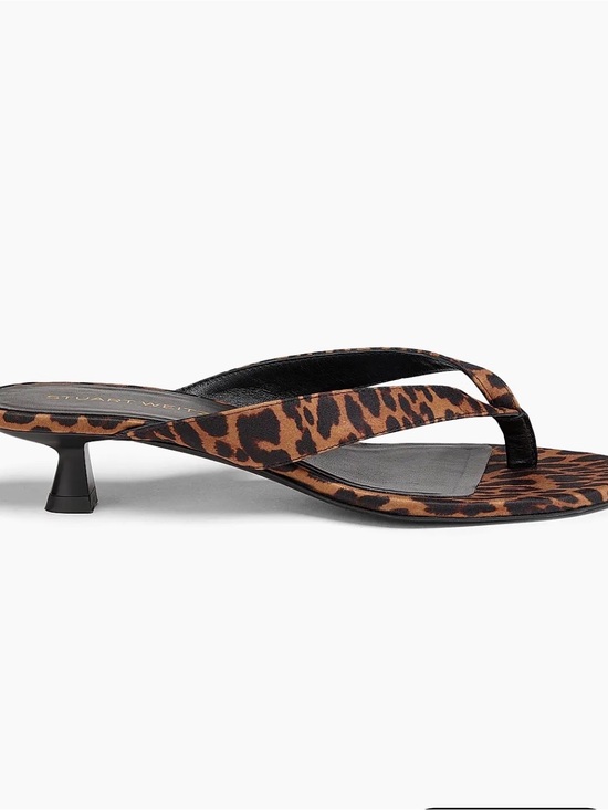 Stuart Weitzman Shoes - Stuart Weitzman Leopard Print Rio Thong Kitten Heel Sandal - Brown/Black